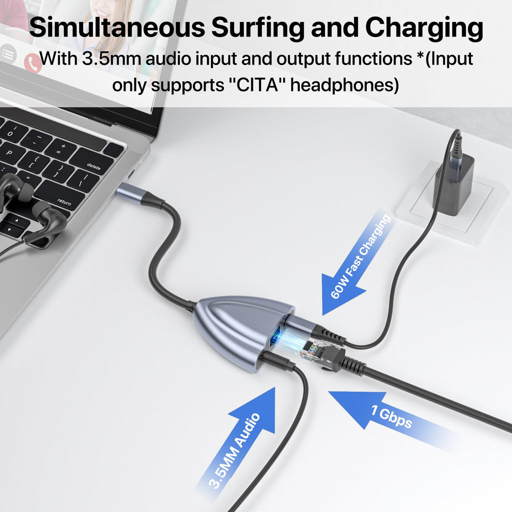 CIXUN USB C to Ethernet Adapter with Charging Port