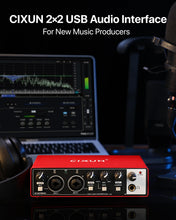 Load image into Gallery viewer, 2x2 USB-C Audio Interface for PC/Mac Recording, 24-bit/192kHz, Dual TS/XLR Inputs, +48V Phantom Power, Studio/Podcast/Streaming(Matte Red)