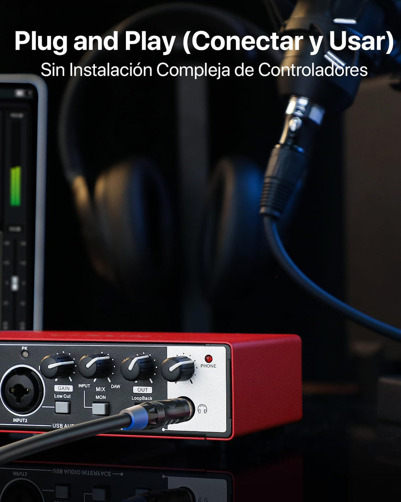 2x2 USB-C Audio Interface for PC/Mac Recording, 24-bit/192kHz, Dual TS/XLR Inputs, +48V Phantom Power, Studio/Podcast/Streaming(Matte Red)