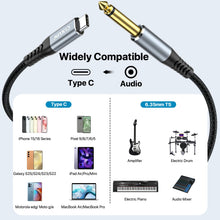 Load image into Gallery viewer, USB Guitar Cable 9.8F, Guitar 1/4 Inch TS to Computer USB C Interface Cable Adapter for Instruments Recording Singing, 32Bit/384Khz Mono Braided Shielding Cable Compatible with USBC Ports