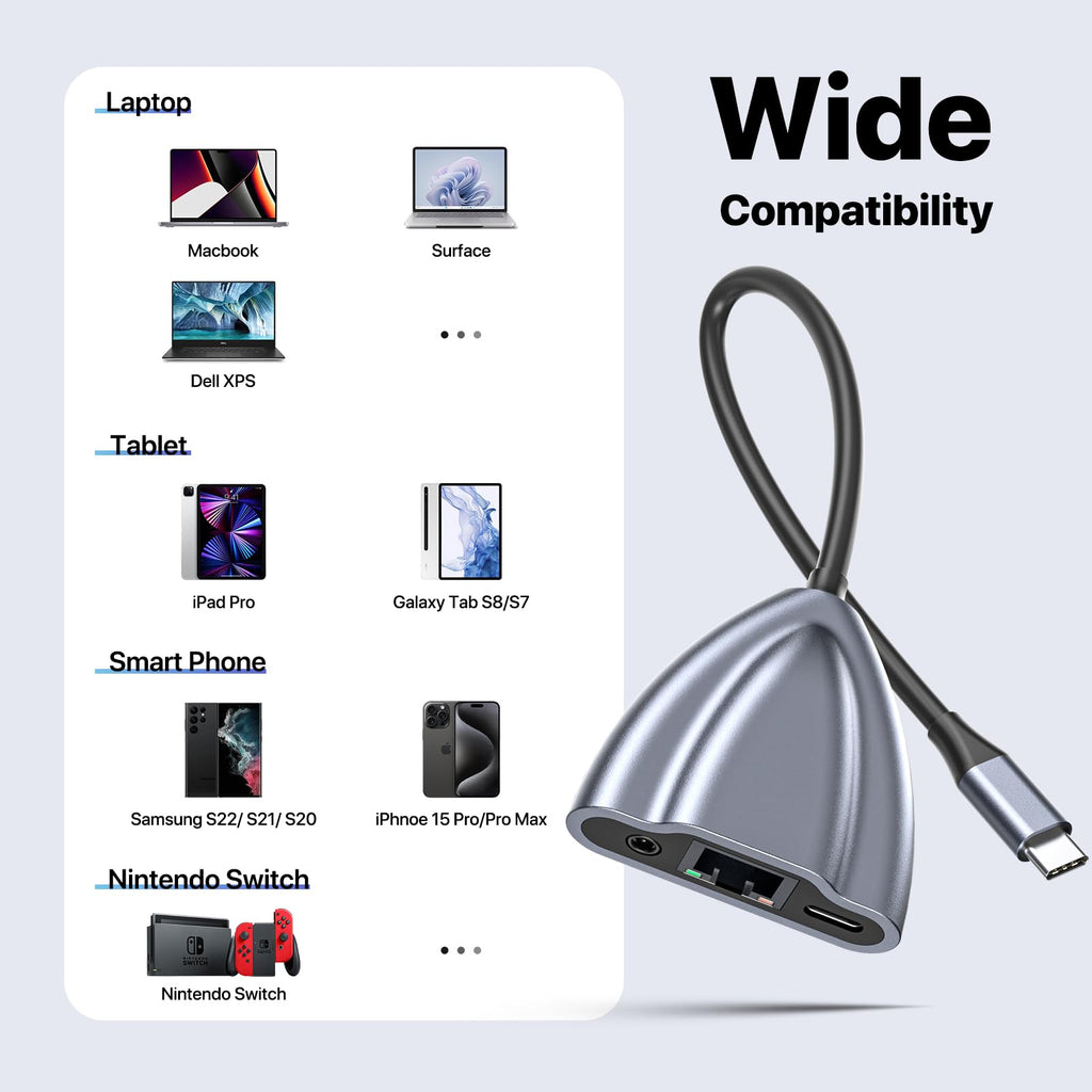 CIXUN USB C to Ethernet Adapter with Charging Port