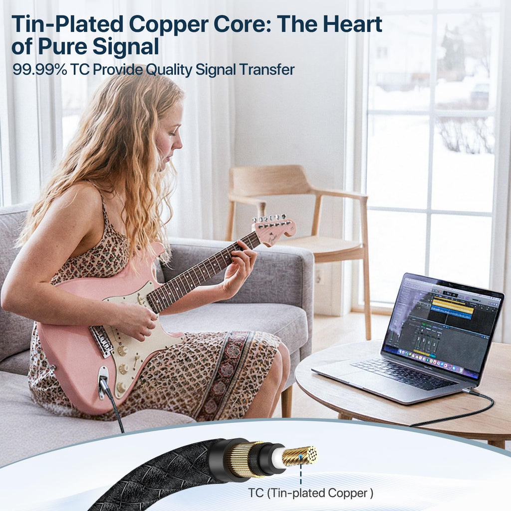 USB Guitar Cable 9.8F, Guitar 1/4 Inch TS to Computer USB C Interface Cable Adapter for Instruments Recording Singing, 32Bit/384Khz Mono Braided Shielding Cable Compatible with USBC Ports