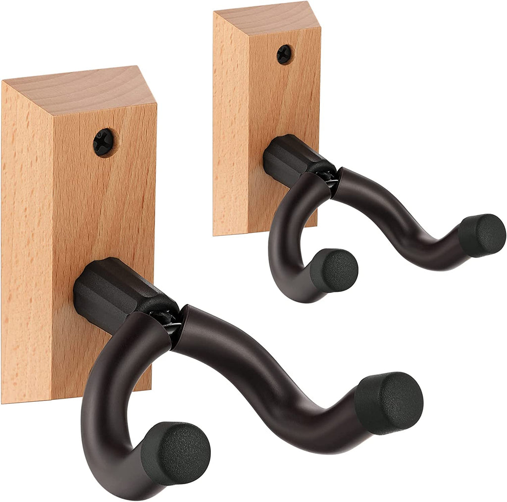 Guitar Wall Mount 2 pack, Guitar Wall Hanger, Wood Guitar Holder Wall Mount, Adjustable Guitar Hook & Screws, Electric Guitar Stand Wall Mount Acoustic Guitar Wall Hanger for Bass, Mandolin, Banjo