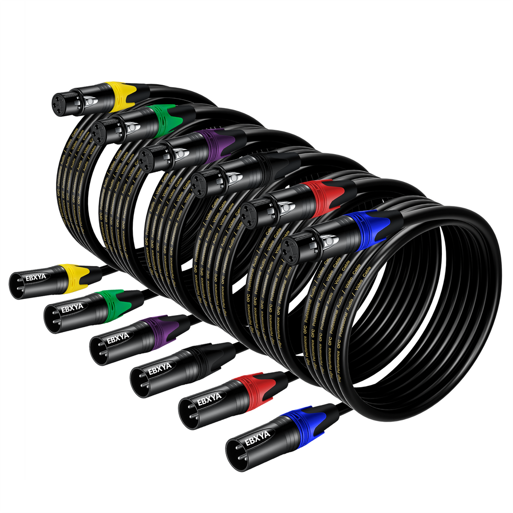 EBXYA XLR Cables, 3 Feet 2-Pack XLR to XLR Microphone Cable, 3-Pin Balanced XLR Speaker Cable, Male to Female Multi-Colored Mic Cord for Mic Mixer, Speaker Systems, Radio Station, Podcast, DMX