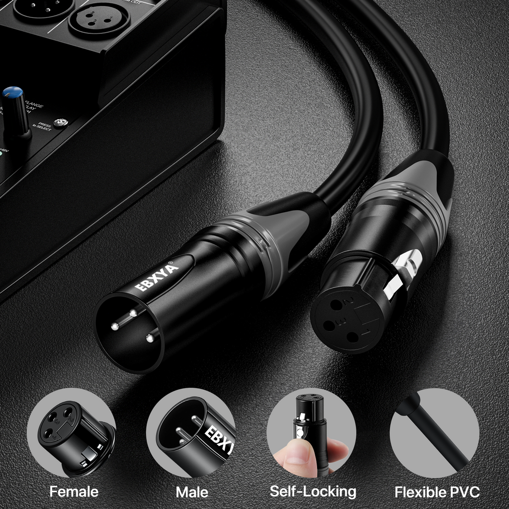 EBXYA XLR Cables, 3 Feet 2-Pack XLR to XLR Microphone Cable, 3-Pin Balanced XLR Speaker Cable, Male to Female Multi-Colored Mic Cord for Mic Mixer, Speaker Systems, Radio Station, Podcast, DMX