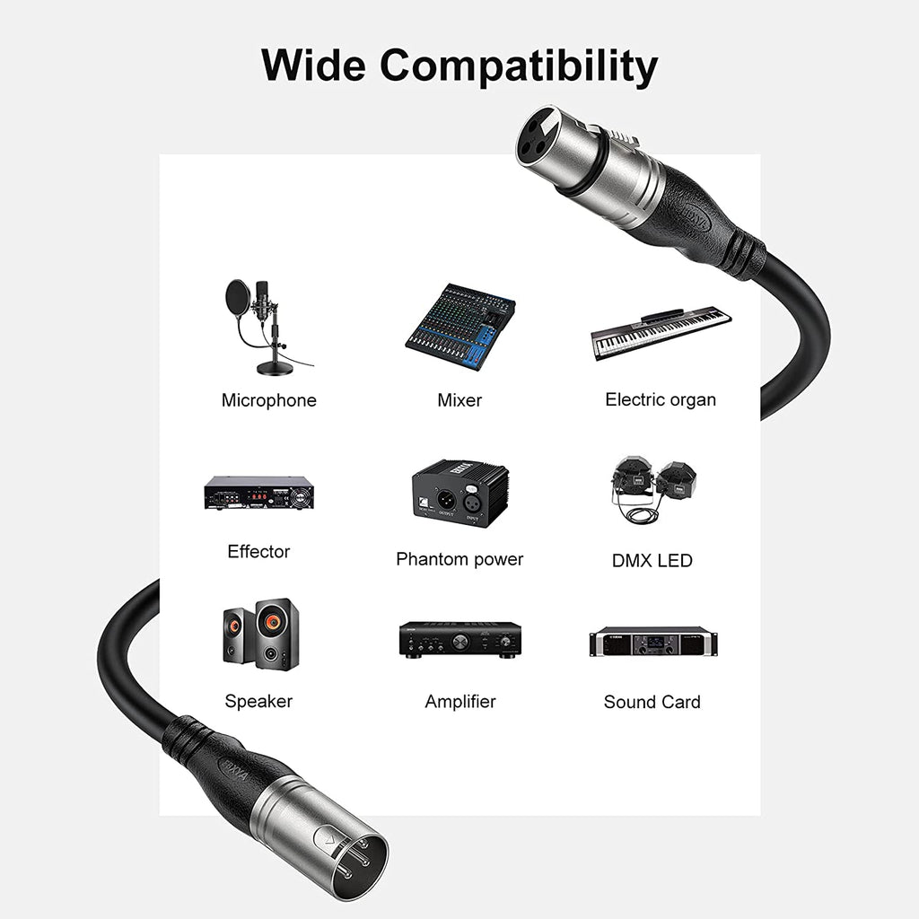 EBXYA XLR Microphone Cables 3ft 2 Packs- 3 Pins XLR Male to Female Mic Balanced Cable, Black