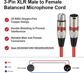 EBXYA XLR Cable, 3-Pin Balanced Shielded XLR Male to Female Mic DMX Cable Cords (4 Colors)