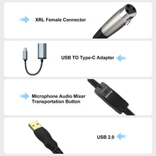 Load image into Gallery viewer, XLR to USB Cable, EBXYA 10 ft USB to XLR Microphone Cable 3 Pin XLR Female Cables Adapter with USB to Type-C Adapter Cord for Audio Recording Karaoke Live Podcast